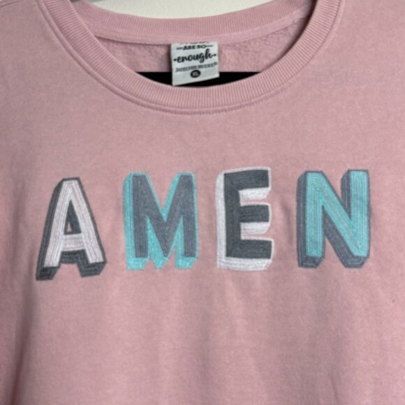 Jadelynn Brooke Embroidered "Amen" Sweatshirt XL Pink Crewneck High-Low Hem - Picture 2 of 6